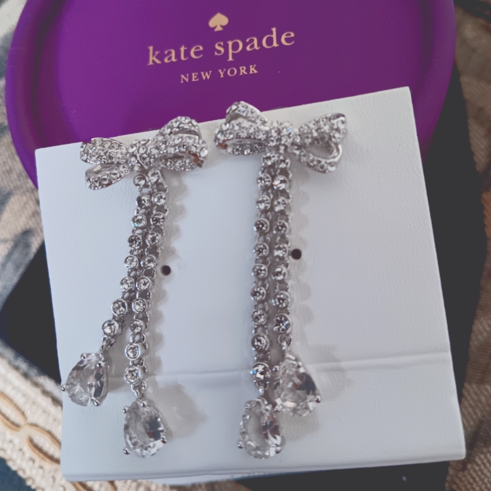 Kate Spade "Pearly Glow" Pave Bow dropped earrings